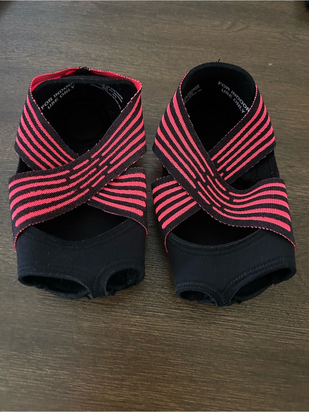 Nike Black Slip-On Studio Wraps with Pink Striped Crisscross Bands